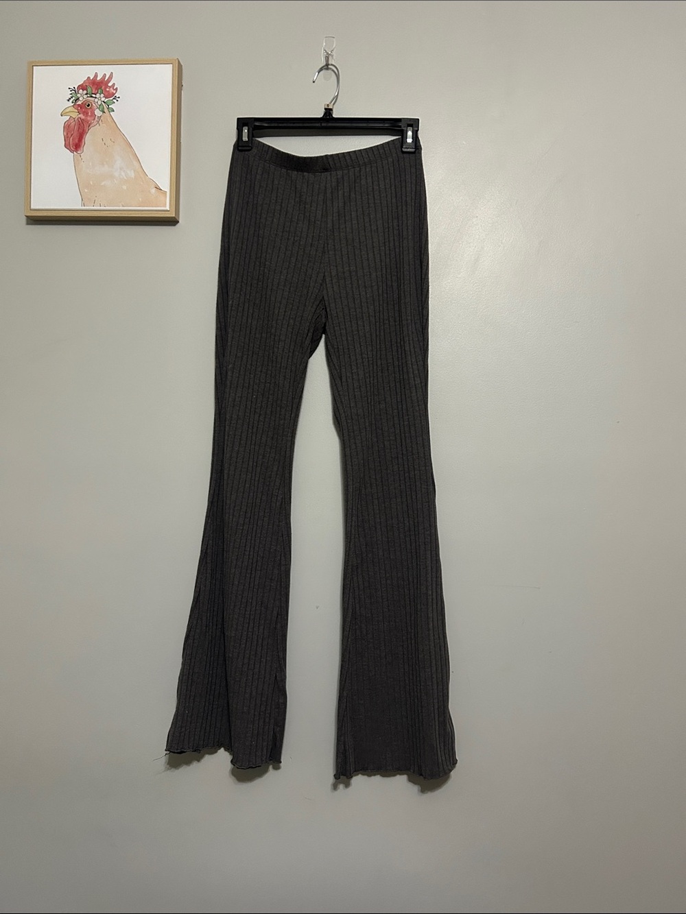 SHEIN Gray Ribbed Knit Flare Pants